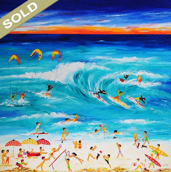 Speed of the Wind - by Ida Ernhardt - Beach Scene Painting - Kitesurfing - Surfing