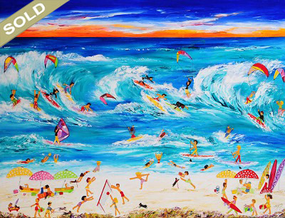 Triple Treat Sun Surf & Fun - by Ida Ernhardt, Kite Surfing, Sup Boarding, Surf Painting